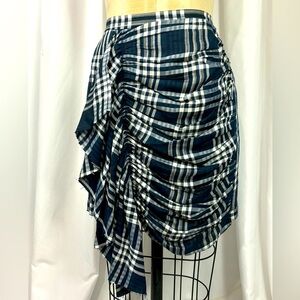 ZARA Woman Plaid Asymmetrical Blue Ruffle 90s Grunge Pencil Skirt NWT Small